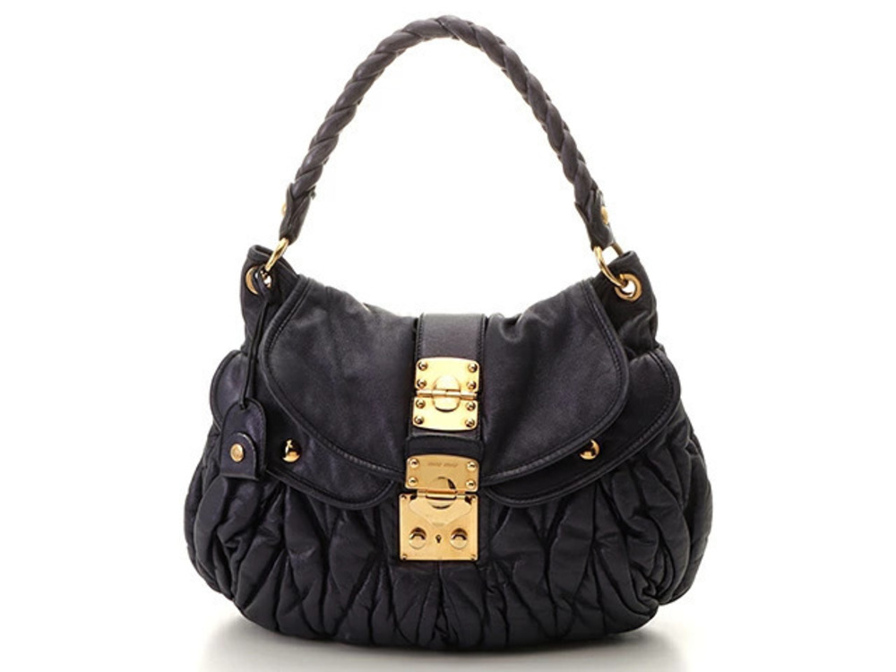 Miu Miu Matelasse Shoulder Bag Metallic Purple Leather